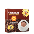 Eine braune Vakuumverpackung für den gemahlenen Mokka Kaffee Guglielmo Caffetteria. Links oben sieht man das Logo von Guglielmo mit dem orange, gelb, roten konzentrischen Kreis. Darunter ist eine kleine Aluminium Mokkakanne abgebildet. Darüber befindet sich der weiße Schriftzug Caffetteria. Rechts unten ist eine weiße Kaffeetasse zu sehen.