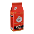 Eine rote Verpackung für Kaffeebohnen mit Aromaventil. In der Mitte ist eine dickwandige weiße Espressotasse mit dem Ionia Logo abgebildet. Sie ist halb voll gefüllt mit Espresso mit dichter Crema. Darunter sieht man den weißen Ionia Schriftzug. Unterhalb ist der Schriftzug Cinque Stelle in schwarzen Blockbuchstaben angebracht.