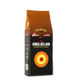 Eine schwarze braune Aromaverpackung für den Bohnen Kaffee Guglielmo Bar 5 Stelle. Oben befindet sich der weiße Schriftzug mit rotem Rand Bar 5 Stelle mit 5 gelben Sternen darüber. In der Mitte sieht man den Schriftzug Guglielmo il caffè che fa centro. Darunter das große Logo von Guglielmo mit dem orange,gelb, roten konzentrischen Kreis. 
