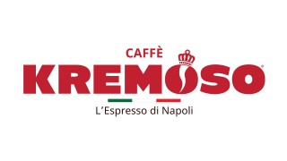 Zu sehen ist mittig der große Kremoso Schriftzug ist in roten Blockbuchstaben, darüber kleiner Caffè.  Inmitten des ersten Os befindet sich in weiß das hornförmige Cornicello das Glücksymbol von Napoli, darüber eine kleine rote Krone. Darunter dünn und langgezogen die italienische Fahne grün, weiß, rot. Nochmals darunter sieht man in Braun den Schriftzug L'Espresso di Napoli.